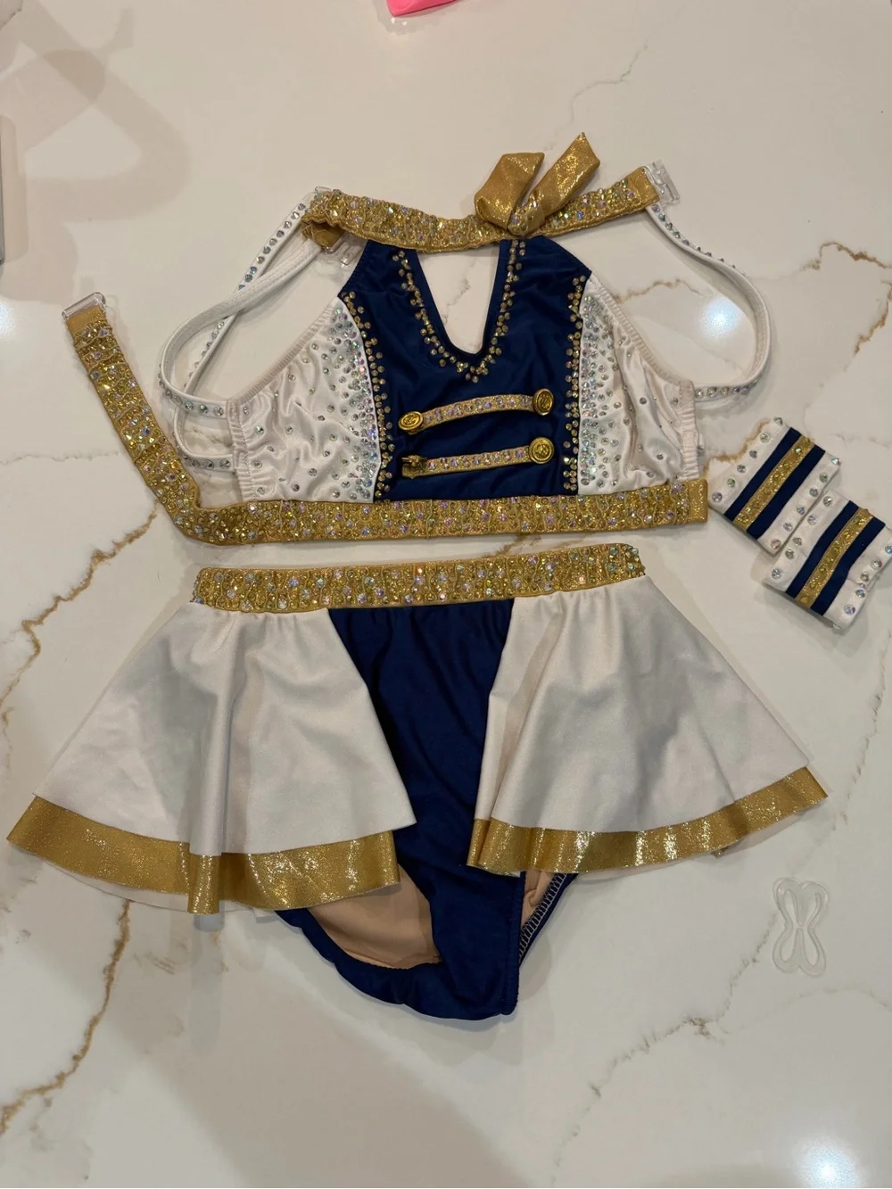 Glamour Navy and White Sequin Sailor Dance Costume Set with cuffs CXL